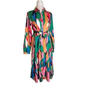 Sunday Up Maxi Dress Size S Abstract Print Tiered Maxi Bold Colorful Loose Fit